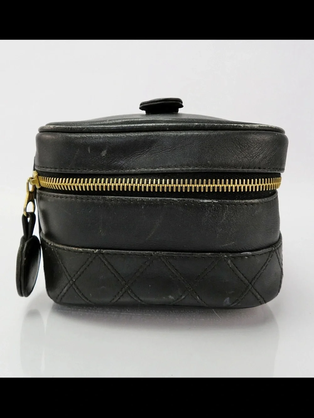 CHANEL Black Quilted Leather Vanity Case with Gold Hardware